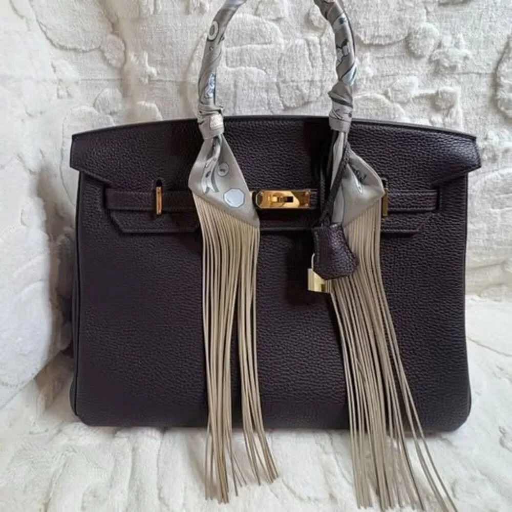 Fringe Handbag Wrap in Color: Taupe